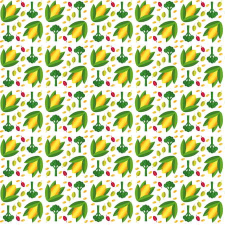 vector vegetables seamless pattern  in flat style with cornのイラスト素材