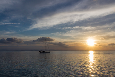 lone yacht near the tropical island Malaysia.の写真素材