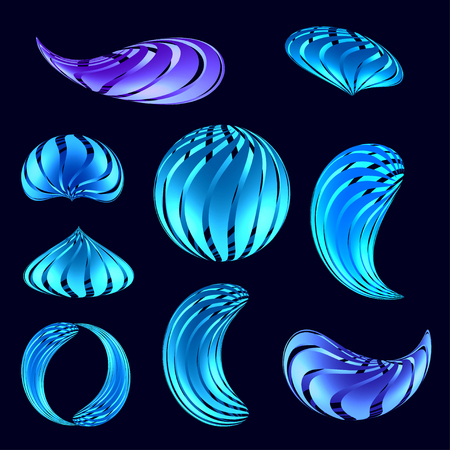 set of colorful abstract figures of different shapes of stripes and lines on the blueのイラスト素材