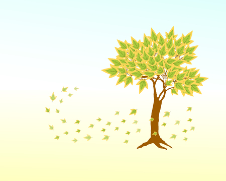 Spring green maple  tree with green falling leavesのイラスト素材