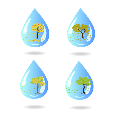 a set of small abstract  trees in a drop of water on whiteのイラスト素材