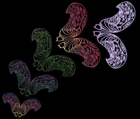 a set of multi-colored stylized butterflies of patternsのイラスト素材