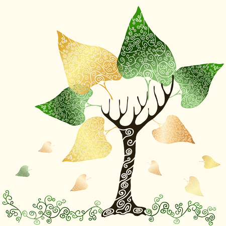 abstract different colour doodle  tree with psychodelic patternsのイラスト素材