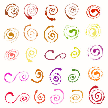 set of sketchy colored hand-drawn spiralsのイラスト素材