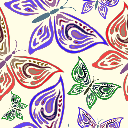 Seamless pattern with handdrawn butterfly on a white background. For prints and textile.のイラスト素材