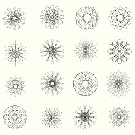 Set of round geometric ornaments. isolated on white.のイラスト素材