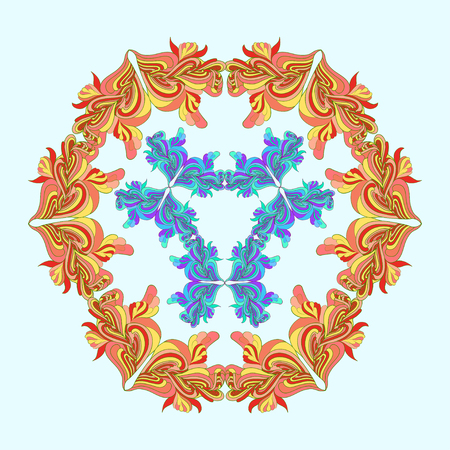 Ornament multicolor doodle  mandala. Vintage decorative element. Hand drawn background.のイラスト素材