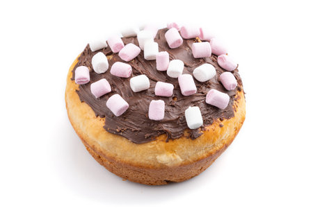 Homemade glazed and decorated chocolate easter pie isolated on a white background. Side view, close...
