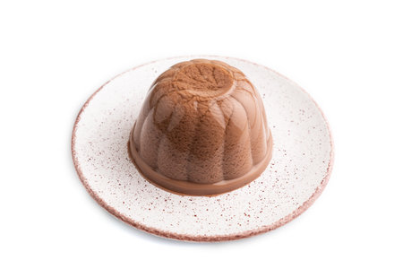 Chocolate jelly isolated on white background. side view, flat lay.