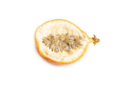 Granadilla isolated on white background. side view. Tropical, healthy food, summer, exotic, minimalism.の写真素材