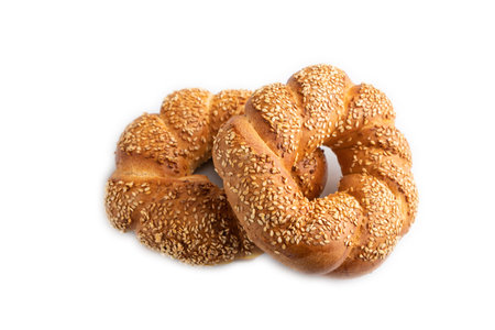 Homemade sweet bun isolated on white background. side view, close up.の写真素材