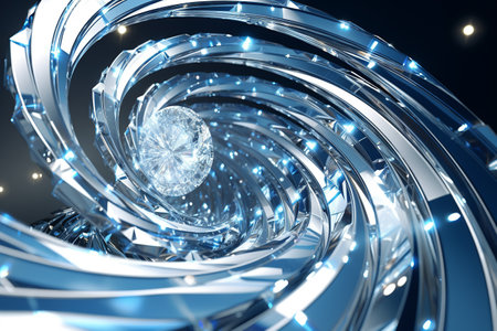Whirlwind with diamond crystal in center, vortex, maelstrom, rainbow colors, gradient, futuristic science, abstract backgroundの素材