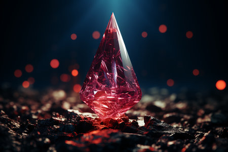 Red ruby, mesmerizing light effect on natural rock background, side view, selective focusの素材