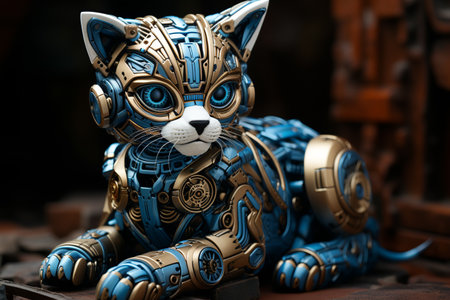 Portrait of a white and blue cybernetic cat, close up, future pet conceptの素材