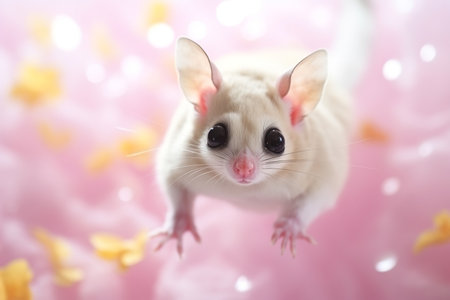 portrait of a cute sugar glider, flying squirrel, pink background, close upの素材