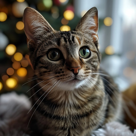 portrait of a cute brown cat, close up, bokeh in the backgroundの素材