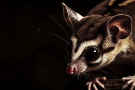 portrait of a cute sugar glider, flying squirrel, black background, close upの素材