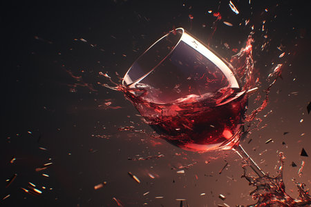 wine splashing into a glass, slow motion, long exposure, copy space on dark backgroundの素材