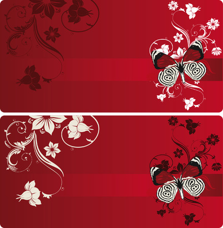 red banner with butterfly and floral patternのイラスト素材