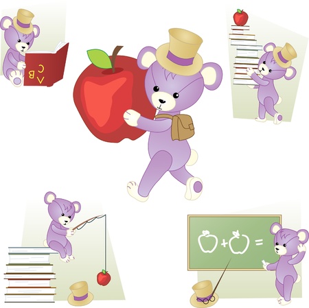 Set of school scenes with teddy bearのイラスト素材