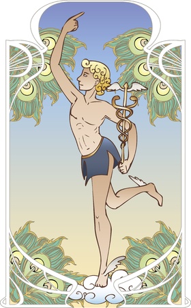 Antique god on vintage background in art Nouveau styleのイラスト素材
