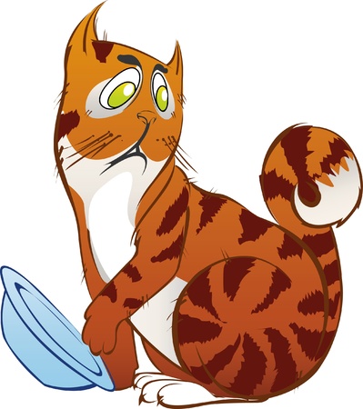 Cartoon cat asks for mealのイラスト素材