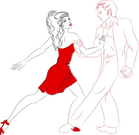 Couple dancing latino line artのイラスト素材