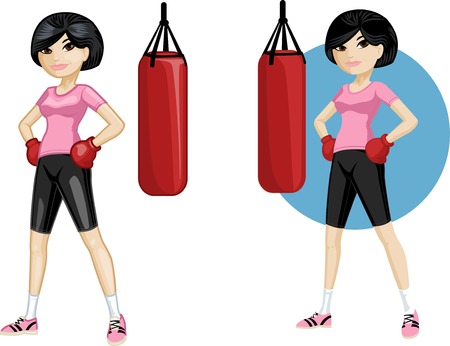 Cute young Asian woman boxer vector illustration in cartoon and flat design styleのイラスト素材