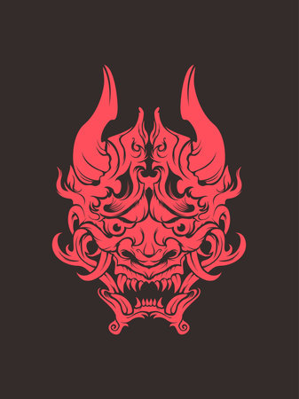 Demon samurai oni mask hannya mask japanesse skull style head tattoo illustration vector design t...