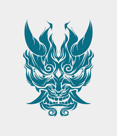 Demon samurai oni mask hannya mask japanesse skull style head tattoo illustration vector design t shirt print templateのイラスト素材