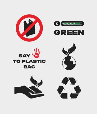 Go green sustainablility icon set symbol eco friendly related envieronmental no plastic bag for our earthのイラスト素材