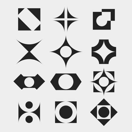 Abstract shape universal icon element poster, banner, sticker clip art decorative pattern monochromeのイラスト素材