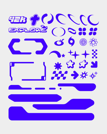 Y2K shapes element collection vector illustration ornament vintage retro clip art set bundle graphic funky trendy styleのイラスト素材