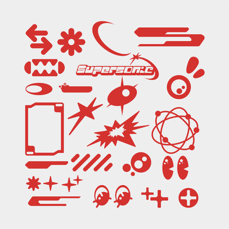 Y2K shapes element collection vector illustration ornament vintage retro clip art set bundle graphic funky trendy styleのイラスト素材
