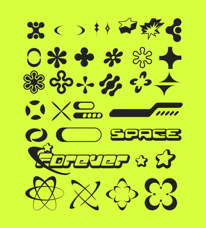 Y2K shapes element collection vector illustration ornament vintage retro clip art set bundle graphic funky trendy styleのイラスト素材