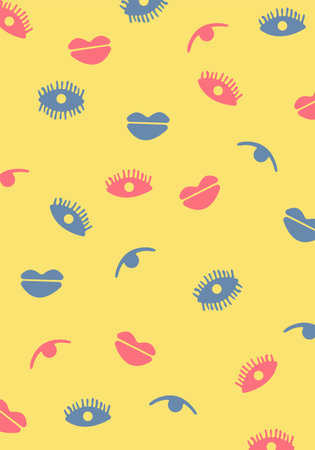 Eyes and lips pattern background illustration vector printablen clip art template banner layoutのイラスト素材