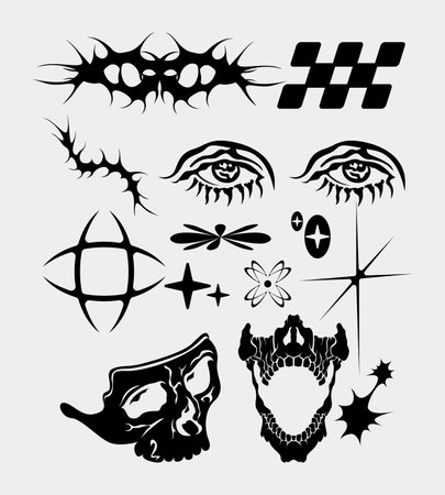 sharp spiky brutalism element asset ornament poster, tattoo, tribal illustration vector creepy icon, symbol sick editableのイラスト素材