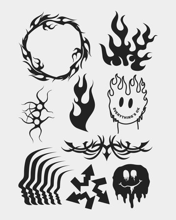 sharp spiky brutalism element shape asset acid poster, tattoo, tribal illustration vector creepy icon, symbol sick editableのイラスト素材