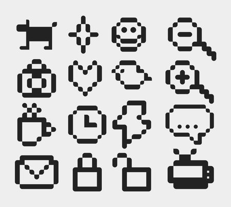 Pixle pattern vector background mosaic star, heart, and thunder icon sign symbol element template clip art editableのイラスト素材