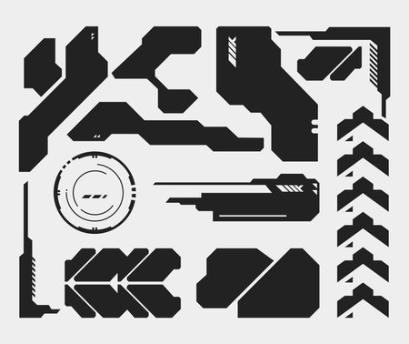 HUD futuristic frame border game swag elements pack panel cyber sci-fi, icon symbol cyberpunk interface editableのイラスト素材