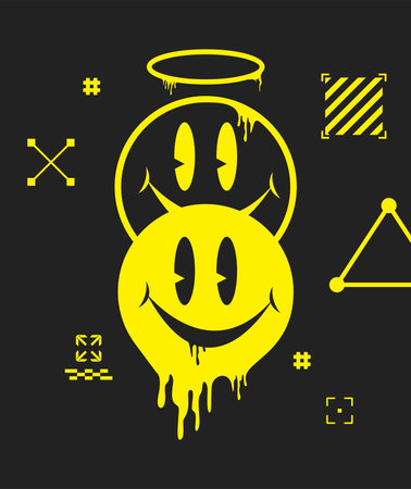 Devil and angel smile icon emoji poster tattoo clip art illustration vector t shirt design editableのイラスト素材