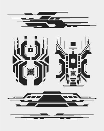 Science Fiction futuristic sci-fi element poster clip art hi tech template cyberpunk interface strips editableのイラスト素材