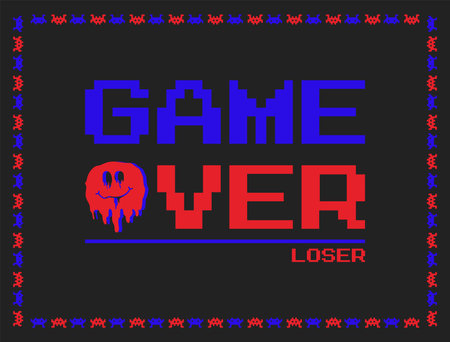 GAME OVER Text games loser player finish background template pixel mosaic style vector illustration editableのイラスト素材