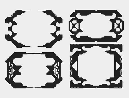 HUD futuristic frame border game swag elements pack panel cyber sci-fi, icon symbol cyberpunk interface editableのイラスト素材