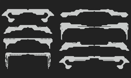 HUD futuristic frame border game swag elements pack panel cyber sci-fi, icon symbol cyberpunk interface editableのイラスト素材