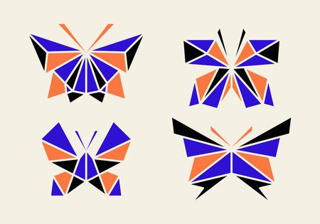 Butterfly illustration vector  geometric tangram origami colorful logo, sticker, icon, symbol, element clip art printableのイラスト素材