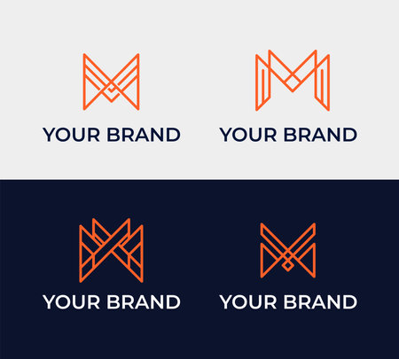 M initial monoline logo concept clip art vector collection line, simple and clean business identity editableのイラスト素材