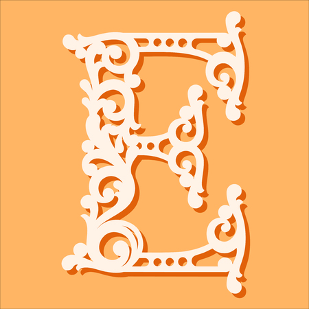 Laser cut template. Initial monogram letters. Fancy floral alphabet letter. May be used for paper cutting. Floral wooden alphabet font letter. Filigree cutout pattern. Vector illustrationのイラスト素材