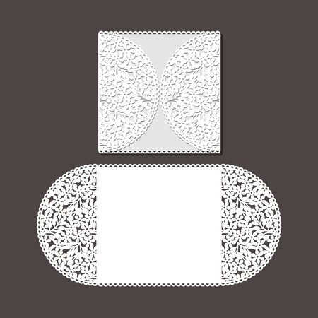 Laser cut envelope template for invitation wedding card. Paper greeting card with lace border. Cut out template for cutting. Suitable for laser cutting.のイラスト素材