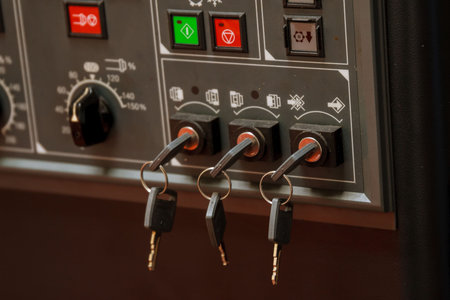 CNC control panel of lathe machine. Keys. Close up